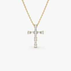 14k Gold Baguette and Round Diamond Necklace