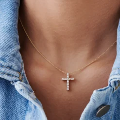 14k Gold Baguette and Round Diamond Necklace