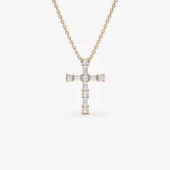 14k Gold Baguette and Round Diamond Necklace