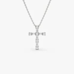 14k Gold Baguette and Round Diamond Necklace