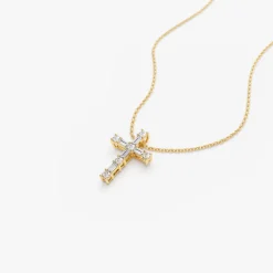 14k Gold Baguette and Round Diamond Necklace