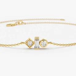 14K Gold Baguette and Round Diamond Mix Bracelet