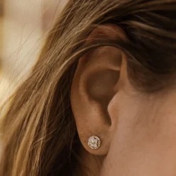 14k Gold Baguette and Round Diamond Cluster Studs