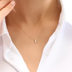14K Gold Baguette and Round Cut Diamond Necklace