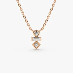 14K Gold Baguette and Round Cut Diamond Necklace