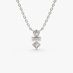 14K Gold Baguette and Round Cut Diamond Necklace