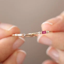 14k Gold Baguette and Round Diamond Ring