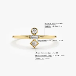 14K Gold Baguette and Round Cut Diamond Ring