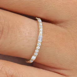 14K Gold Baguette and Round Cut Diamond Wedding Band