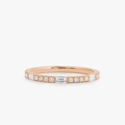 14K Gold Baguette and Round Cut Diamond Wedding Band