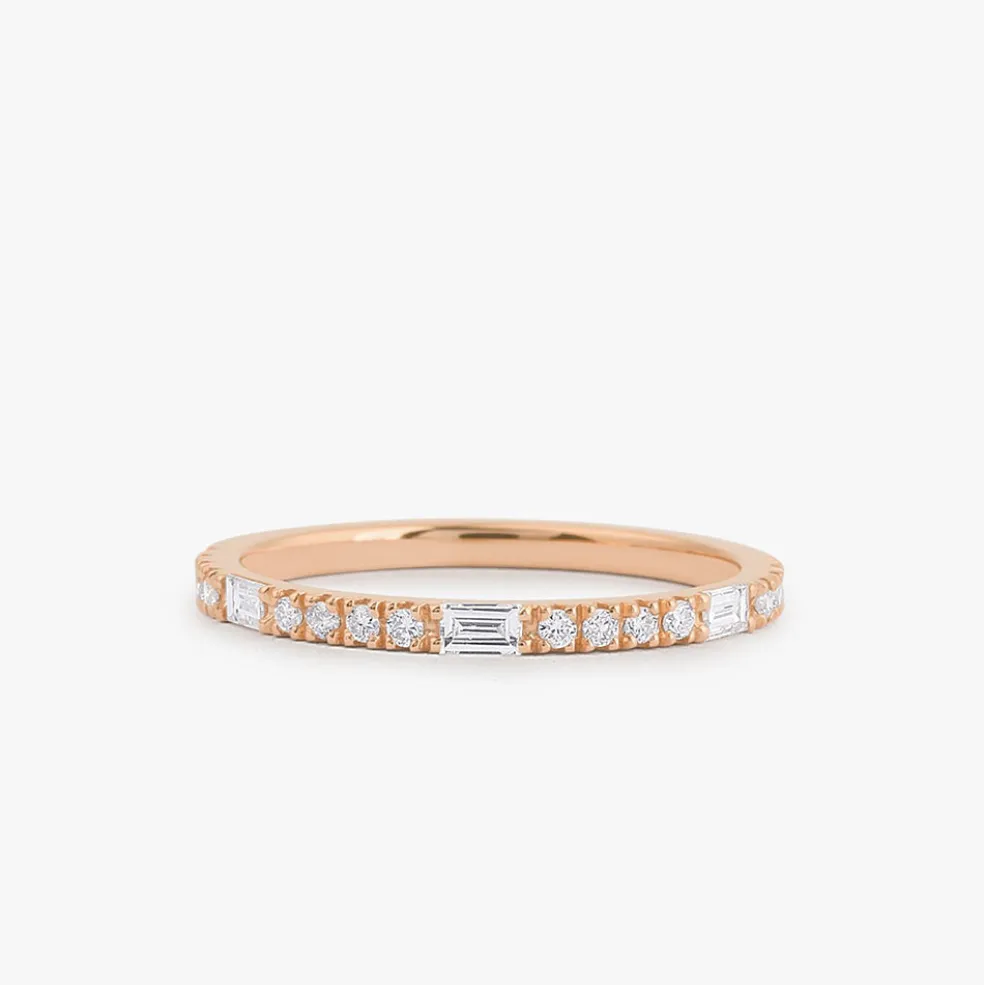 14K Gold Baguette and Round Cut Diamond Wedding Band