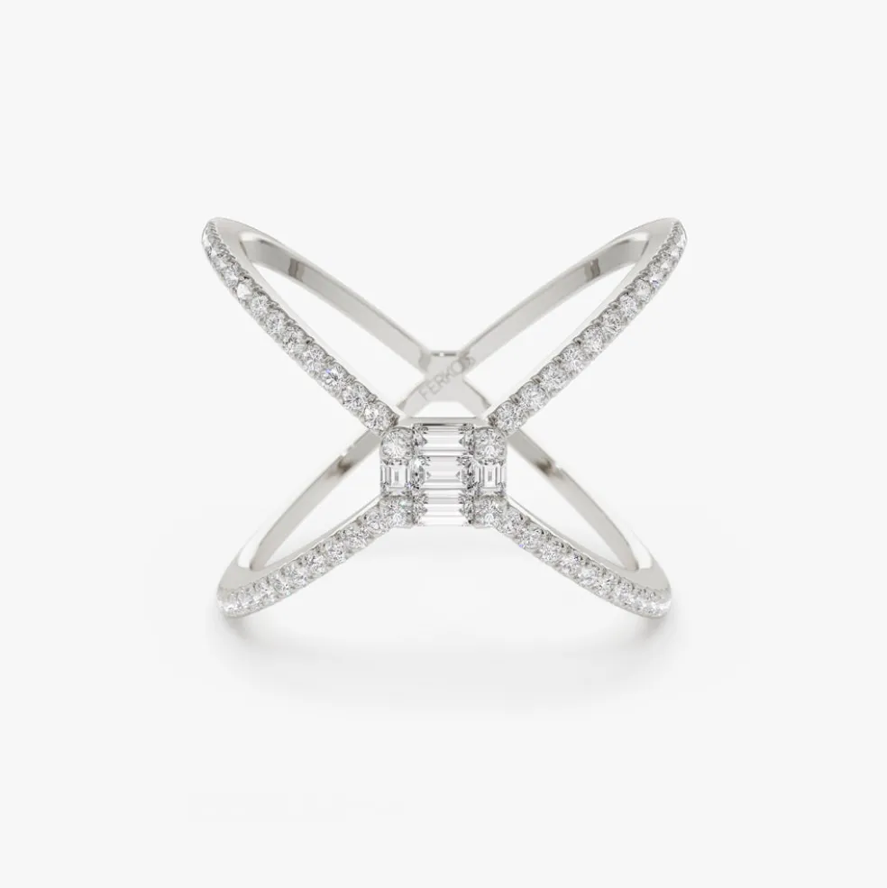 14k Gold Baguette and Round Diamond Illusion Setting Statement Ring