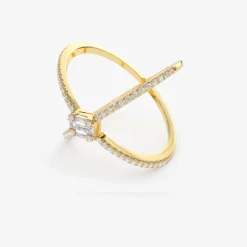 14k Gold Baguette and Round Diamond Illusion Setting Statement Ring