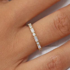 14K Gold Baguette and Round Diamond Ring