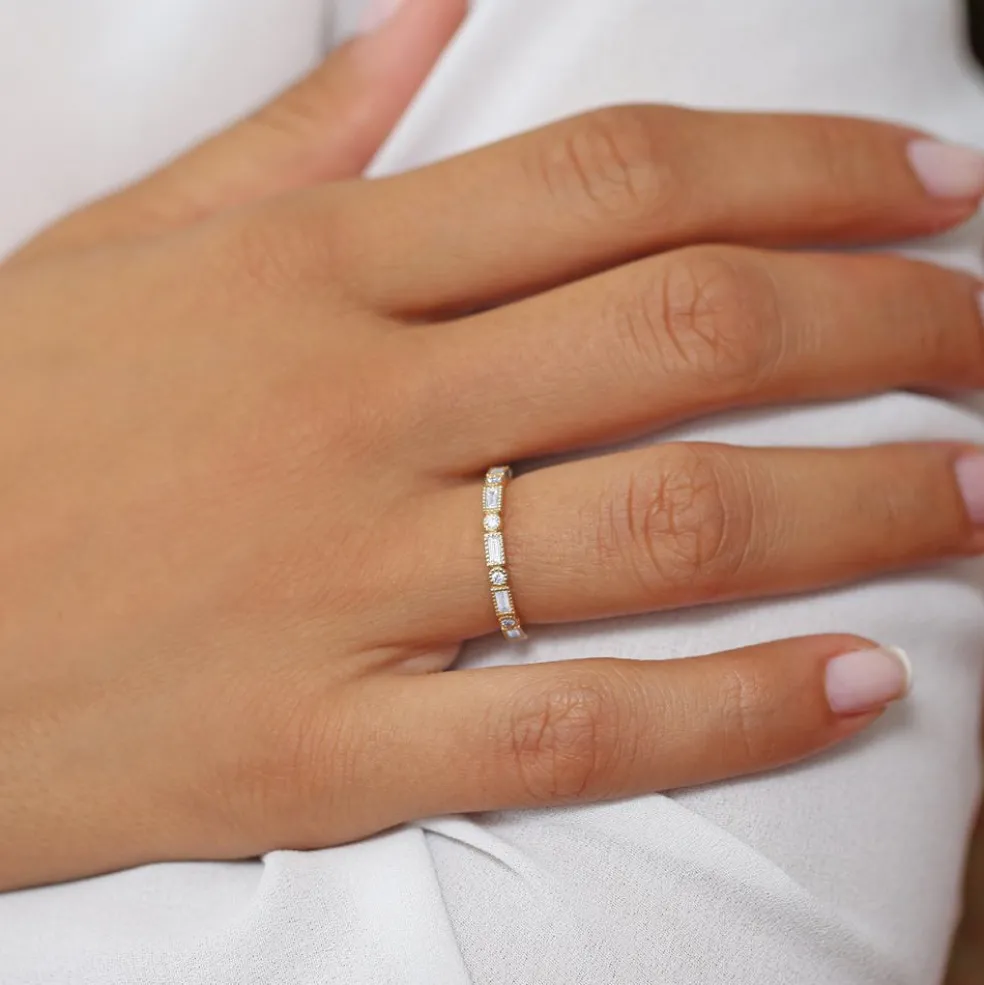 14K Gold Baguette and Round Diamond Ring