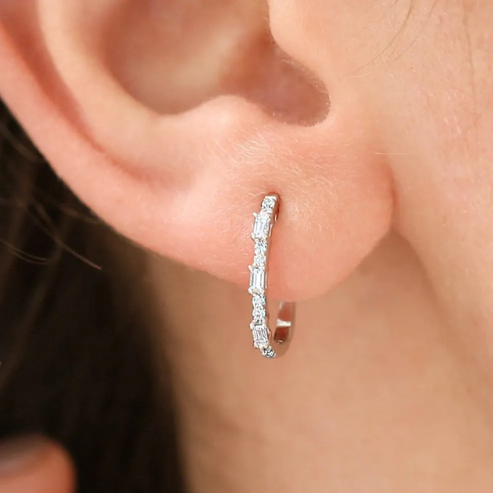 14K Gold Baguette And Round Diamond Earrings