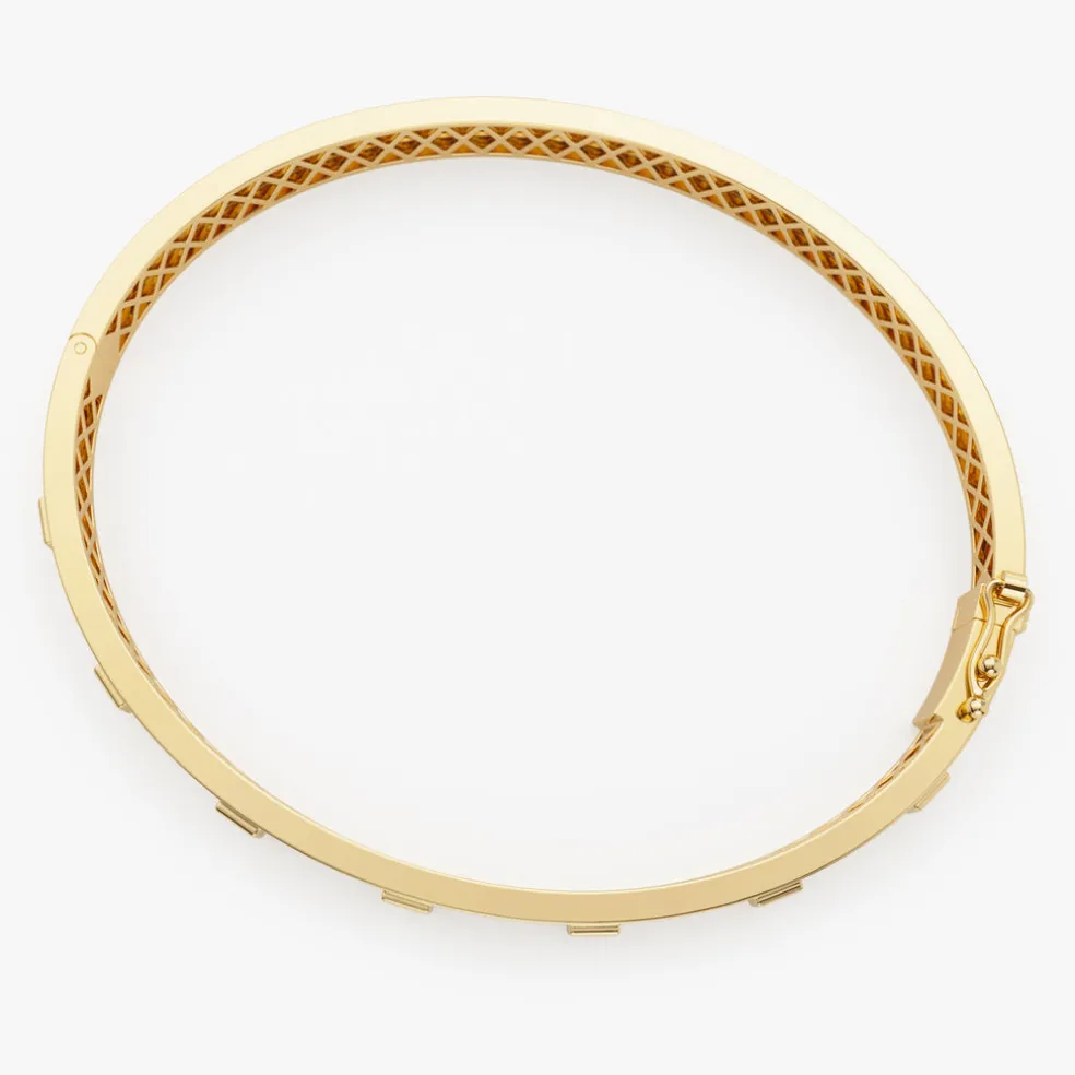 14k Gold Baguette Diamond Bezel Setting Statement Bangle