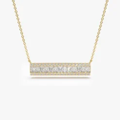 14k Gold Baguette Diamond Horizontal Necklace