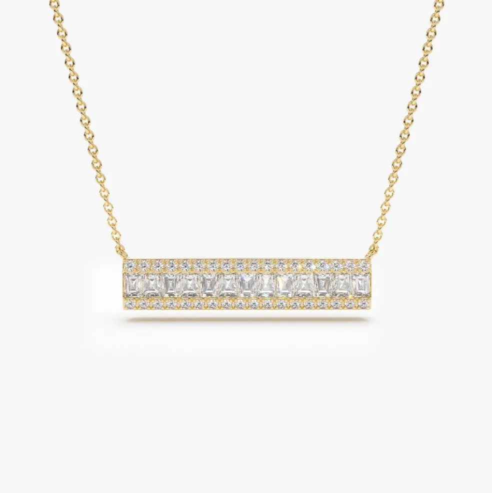 14k Gold Baguette Diamond Horizontal Necklace