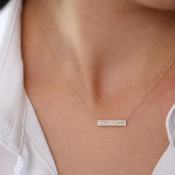 14k Gold Baguette Diamond Horizontal Necklace