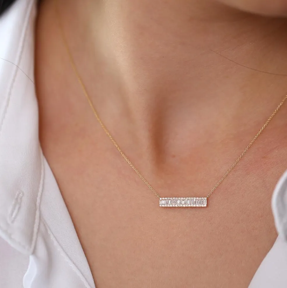 14k Gold Baguette Diamond Horizontal Necklace