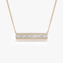 14k Gold Baguette Diamond Horizontal Necklace