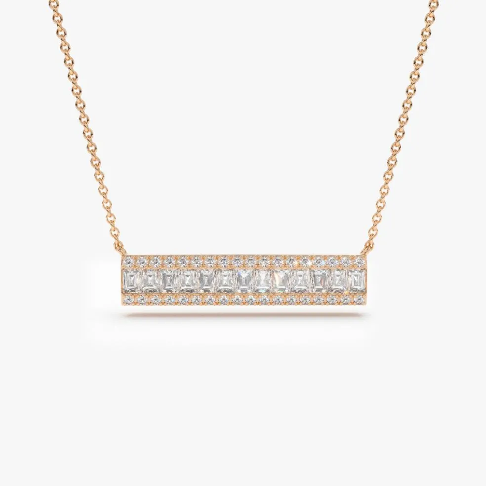 14k Gold Baguette Diamond Horizontal Necklace