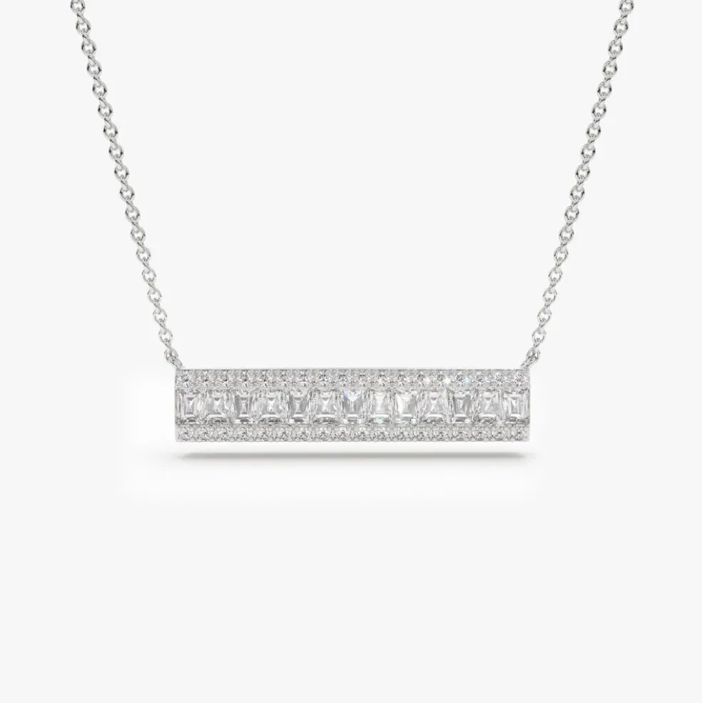 14k Gold Baguette Diamond Horizontal Necklace