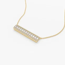 14k Gold Baguette Diamond Horizontal Necklace