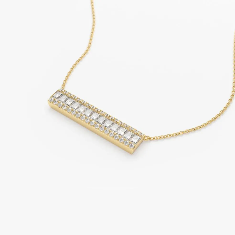 14k Gold Baguette Diamond Horizontal Necklace