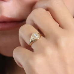 14K Gold Baguette Diamond Signet Ring