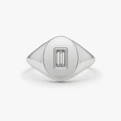 14K Gold Baguette Diamond Signet Ring