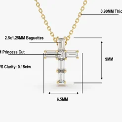 14K Gold Baguette Diamond Tiny Cross Necklace