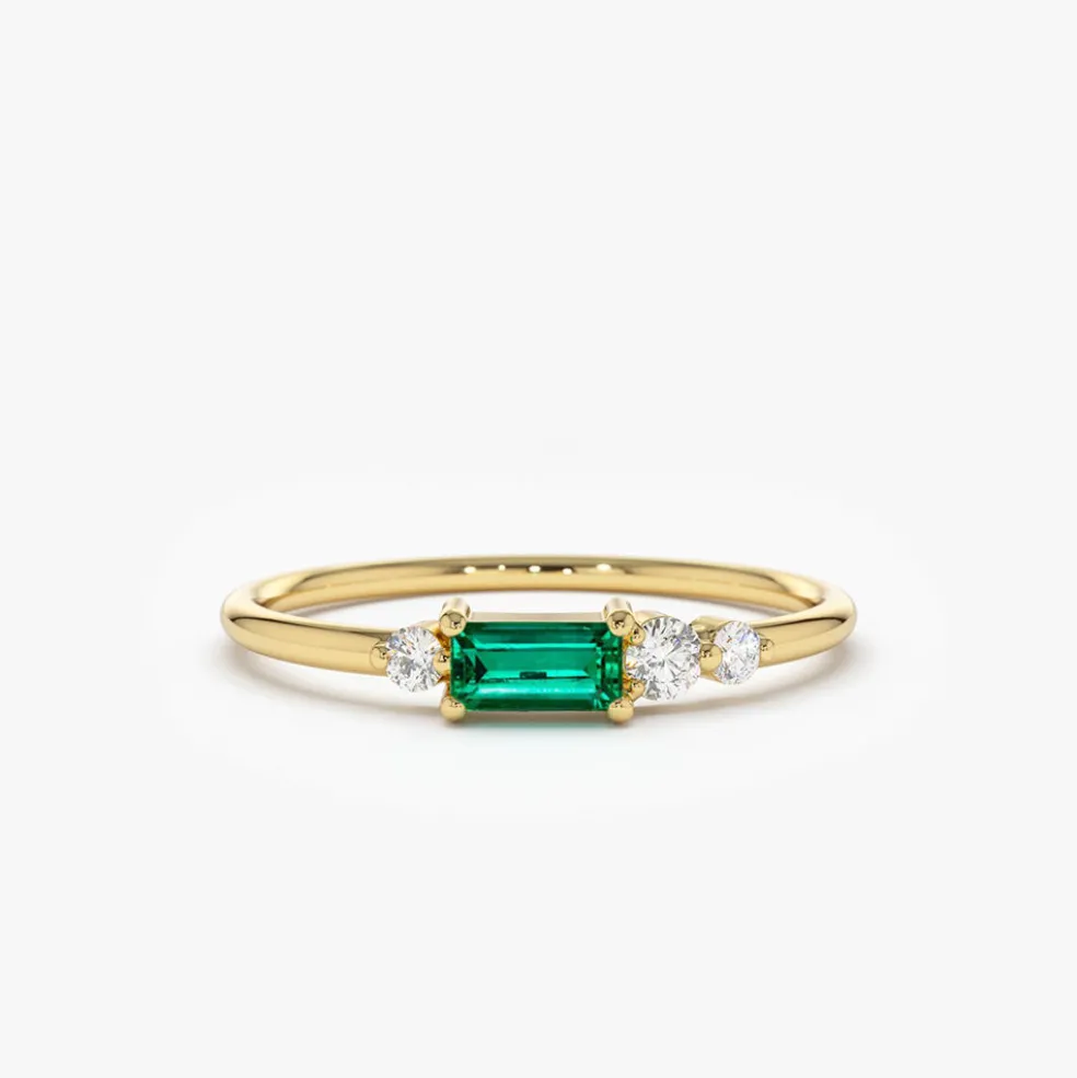 14k Gold Baguette Emerald Diamond Ring