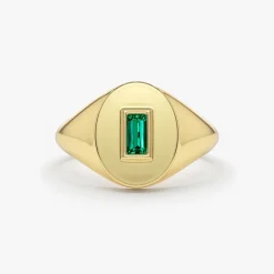 14k Gold Baguette Emerald Signet Ring