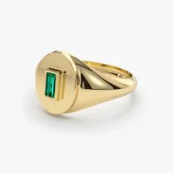 14k Gold Baguette Emerald Signet Ring