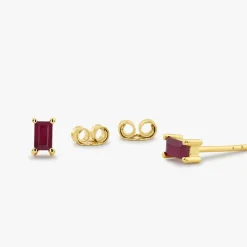 14K Gold Baguette Ruby Earrings