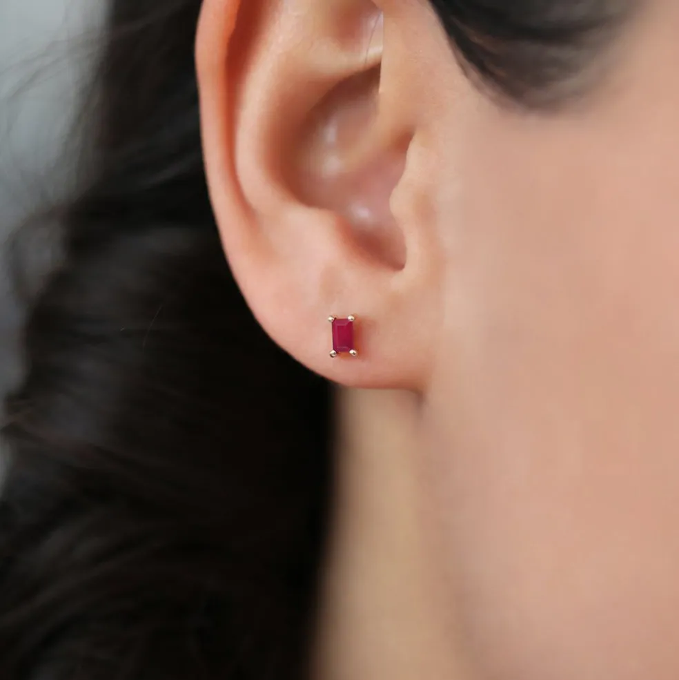 14K Gold Baguette Ruby Earrings