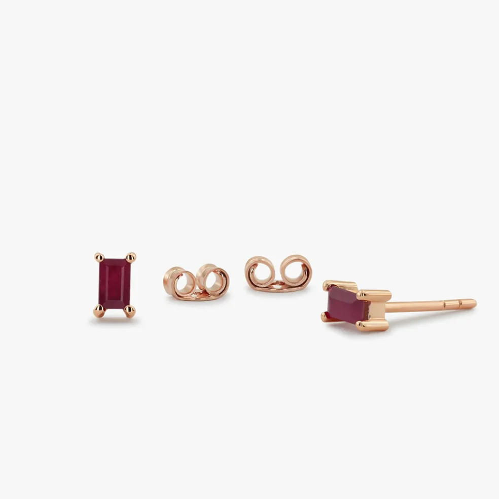14K Gold Baguette Ruby Earrings