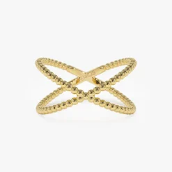 14K Gold Beaded Band Criss Cross Statement Ring