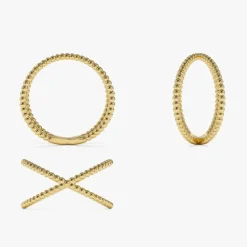 14K Gold Beaded Band Criss Cross Statement Ring