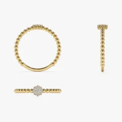 14K Gold Beaded Floral Diamond Ring
