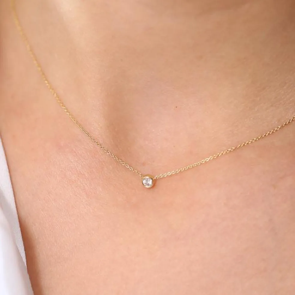 14K Gold Bezel Set Diamond Solitaire Necklace
