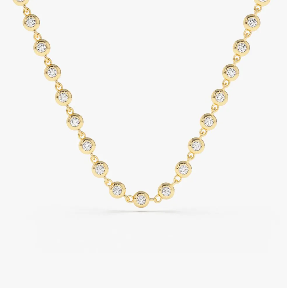 14K Gold Bezel Setting Diamond Tennis Necklace
