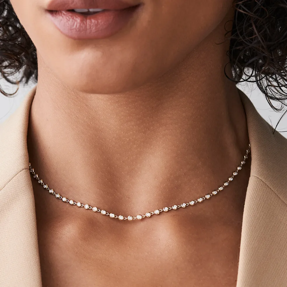 14K Gold Bezel Setting Diamond Tennis Necklace