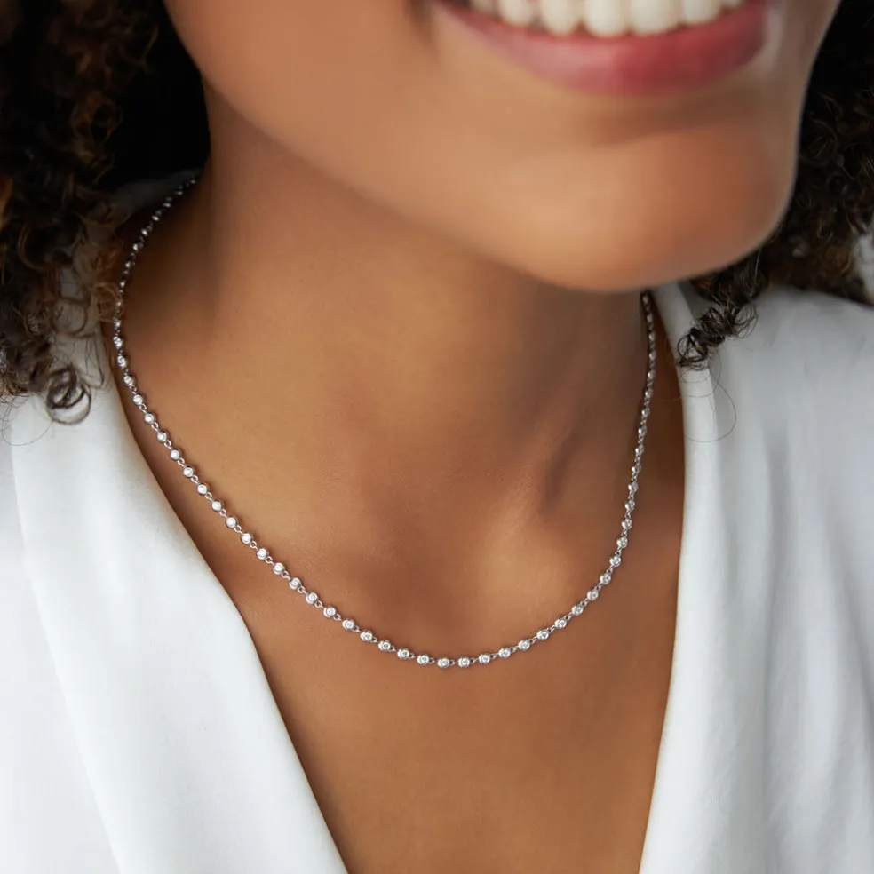 14K Gold Bezel Setting Diamond Tennis Necklace