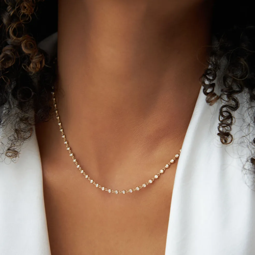 14K Gold Bezel Setting Diamond Tennis Necklace