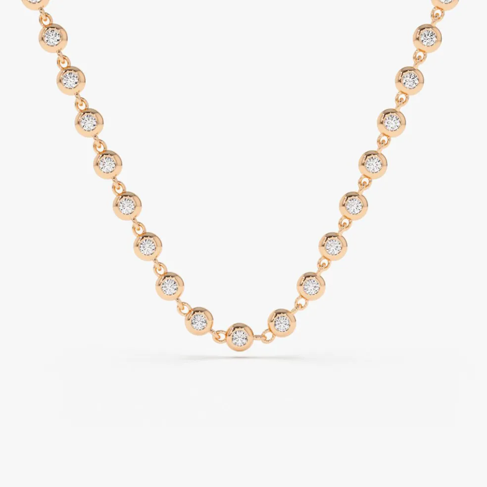 14K Gold Bezel Setting Diamond Tennis Necklace