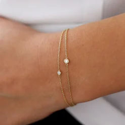 14k Gold Bezel Setting Diamond Solitaire Bracelet 0.05ctw