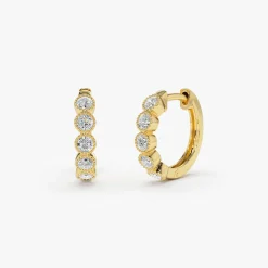 14K Gold Bezel Setting Diamond Huggie Earrings